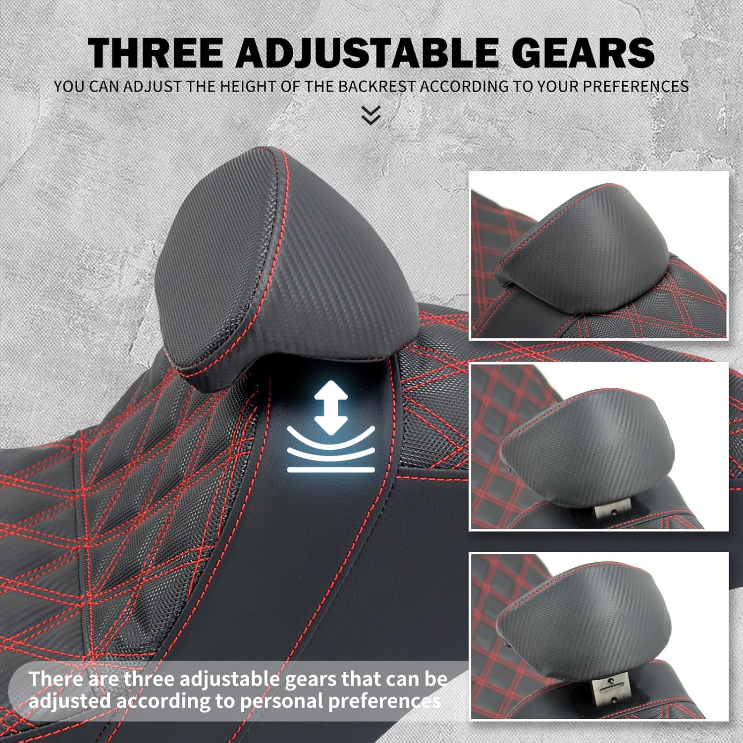 One-Piece Driver Passenger Seat Motorcycle 2-up Seat With Driver Backrest Cushion Pad Fit for Harley Touring Electra Glide Road King Road Glide Street Glide 2009-2023 (Red Stitching)